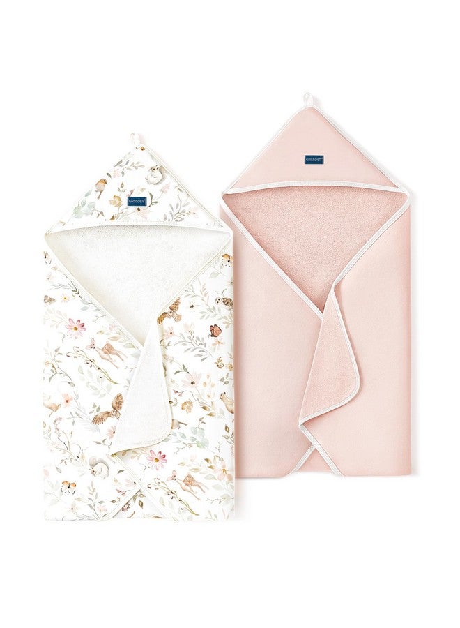 GRSSDER Baby Hooded Towel 2 Pack for Newborn, Super Soft Bath Towels with Original Design, Ultra Absorbent Knit Terry, Large Toddler Towels with Hood for Girls, Shower Gifts for Infant, 34"x 34" - Image 1
