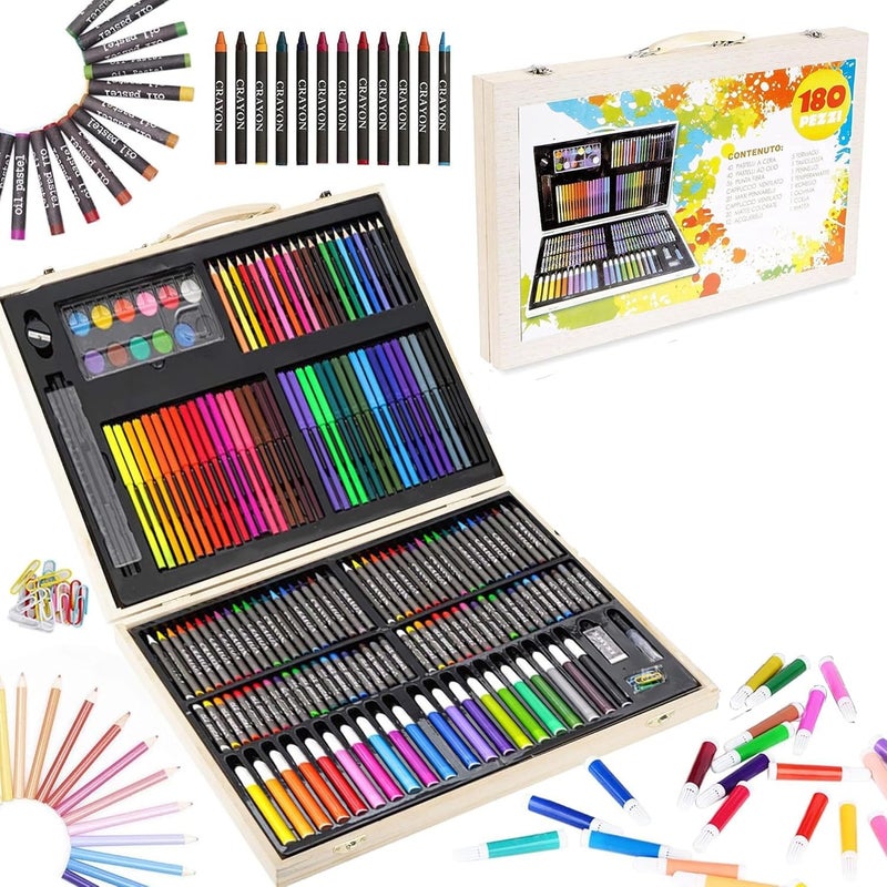 Shuban Art Set 180 Piece Deluxe Painting Drawing Kit with Oil Pastels Crayons Colored Pencils Acrylic Paint Mega Supplies for Gifting Birthday Kids Girls Boys - Image 1