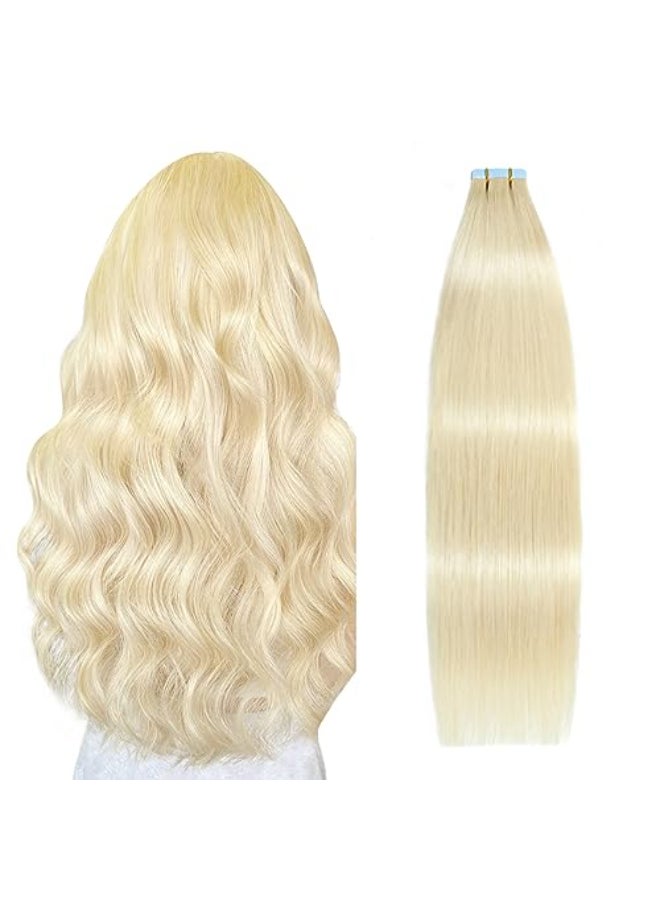 SUYYA Tape in Hair Extensions Bleach Blonde 100 Real Human Hair 20 inches 20pcs 50gpack Straight Seamless Skin Weft Tape in Human Hair Extensions Blonde20 inches 613 Bleach Blonde - Image 1