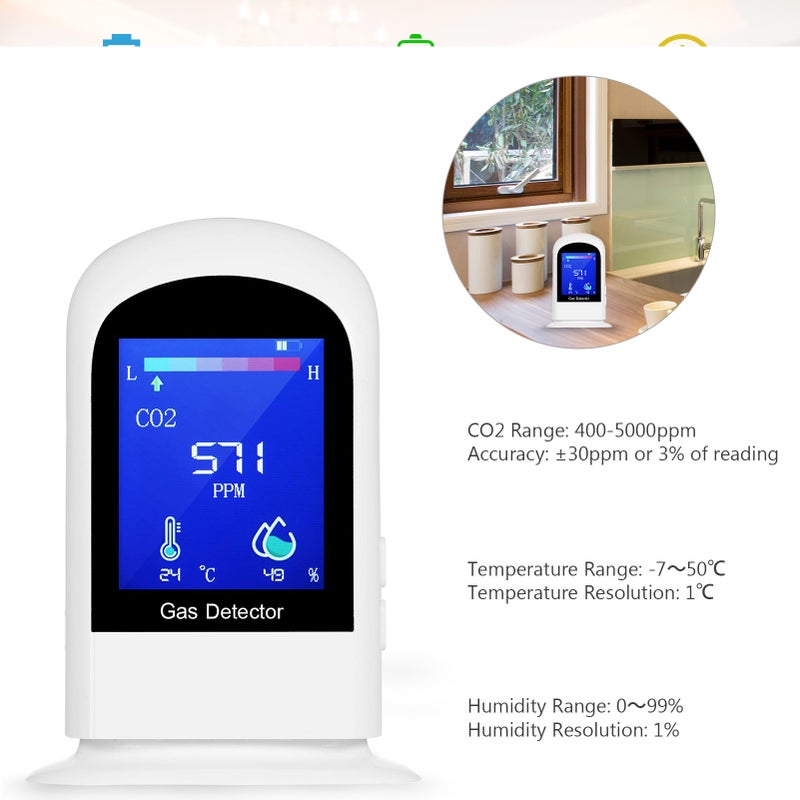 Carbon Dioxide Meter Temperature/Humidity Air Quality Monitor CO2 Detector Accurate Tester Kit for Home Office NDIR Sensor Data Logger - Image 5