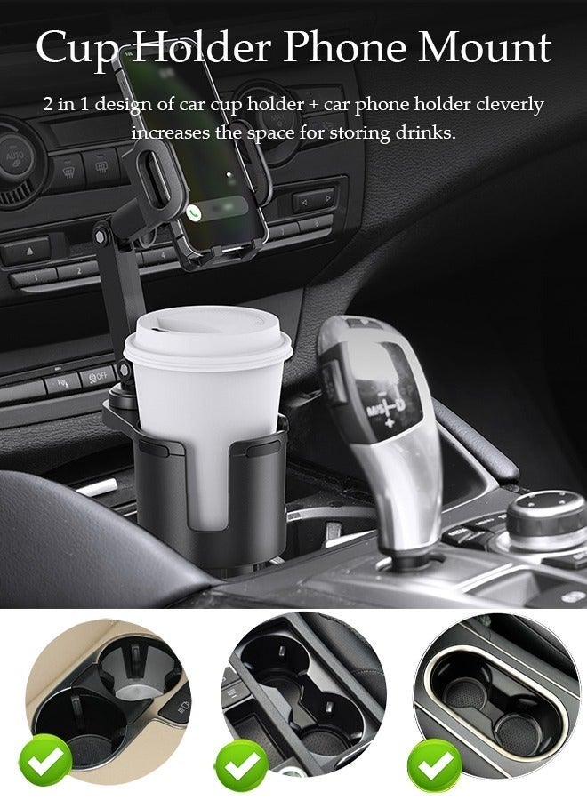 Sharpdo Car Cup Holder Phone Mount for Car，2 in 1 Cup Holder Expander with Adjustable Base & Long Arm, 360° Rotation Car Phone Holder Compatible with All Smartphones, Grey - Image 4