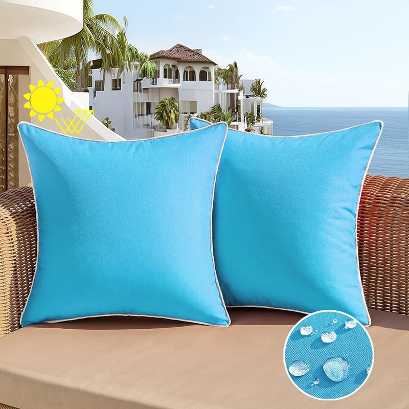 All Smiles Outdoor Waterproof Throw Pillow Covers 16x16 Set of 2 Sky Blue Decorative Patio Tent Bed Sofa Living Room Furniture Sunbrella Cushion Cases Outside Decor for Couch Garden Bench Porch - Image 1