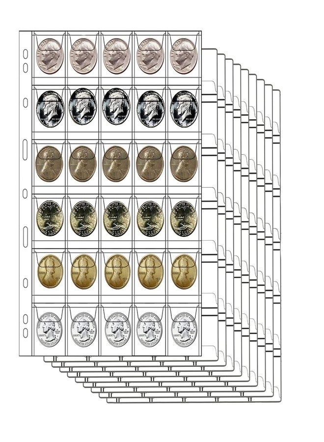AITIME 30-Pocket Coin Pocket Pages, AITIME Stander 9-Holes Coin Sleeves Holders for Collectors, 10 Sheets Nickle Dime Quarter Storage Book Refills to Insert Small Coin Stamp Collection - Image 1