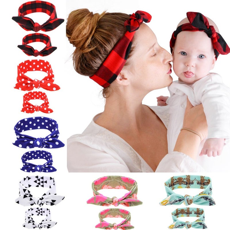 Bodermincer 6 Set 6 Colors Mom and Me Headband Hair Band Bow Knot Headbands Baby Hair Accessories Turban Baby and Mommy Cotton Headwrap Set 2 Pcs (6 set) - Image 1