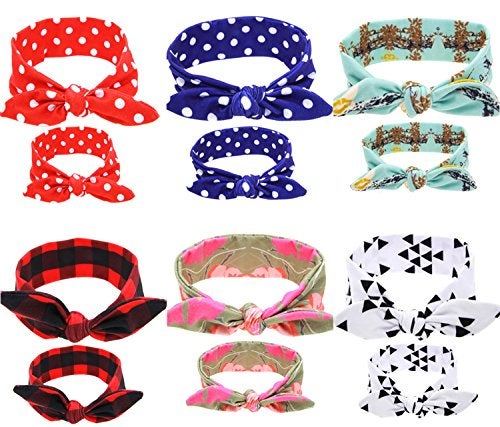 Bodermincer 6 Set 6 Colors Mom and Me Headband Hair Band Bow Knot Headbands Baby Hair Accessories Turban Baby and Mommy Cotton Headwrap Set 2 Pcs (6 set) - Image 2