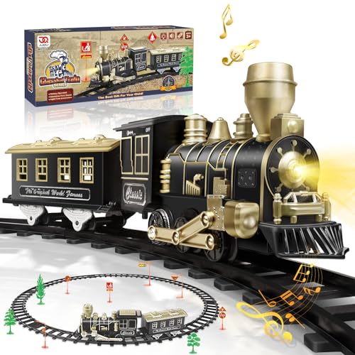 JQ JUQU Electric Train Set for Kids Ages 48 Complete Toy Train with Locomotive Cars  Tracks LED Lights  Sounds for Indoor Railway Play - Image 1