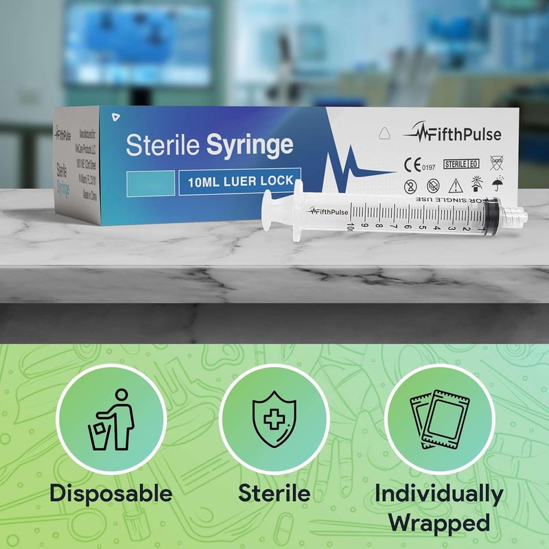 FifthPulse 10 ml Syringe without Needle - 5 Pack of Individually Wrapped Disposable Syringes - Good for Medical, Scientific Lab, Home Use, and More - Sterile Luer Lock Syringes Longevity upgraded craftsmanship - Image 3