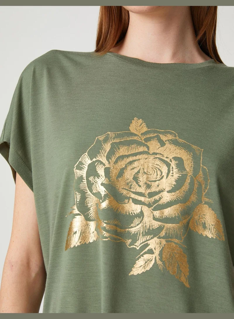 KOTON Shiny Printed T-Shirt Crew Neck