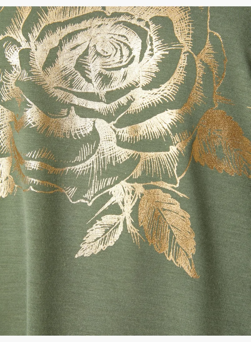 KOTON Shiny Printed T-Shirt Crew Neck