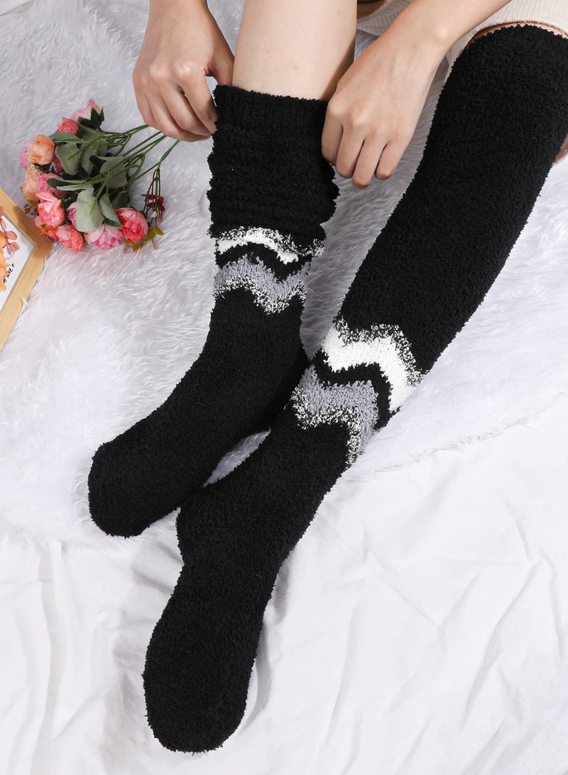 SYOSI 2 Pairs Coral Fleece Thigh High Socks, Fuzzy Socks, Women Fluffy Winter Socks, Over the Knee Stockings, Long Cosy Thermal Ladies Socks, Knee-High Socks for Most Women, Girls - Image 2