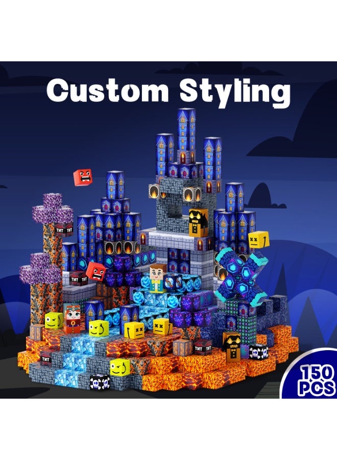 VTERLY Magnetic Blocks, 150 PCS Build Magnetic Dark Castle Sword Domain World, Magnetics Construction Cube Toys, STEM Stacking Magnets Toys, Easter Birthday Gift for Boys Girls Age 3+ - Image 4
