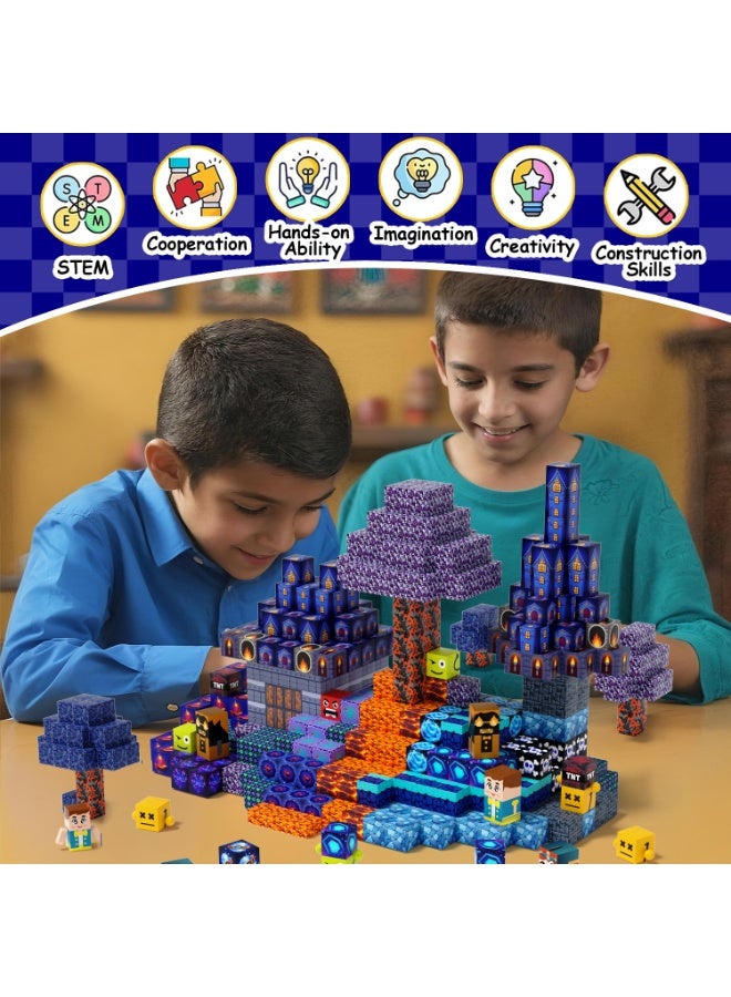 VTERLY Magnetic Blocks, 150 PCS Build Magnetic Dark Castle Sword Domain World, Magnetics Construction Cube Toys, STEM Stacking Magnets Toys, Easter Birthday Gift for Boys Girls Age 3+ - Image 2