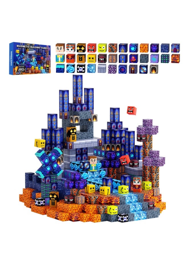 Magnetic Blocks, 150 PCS Build Magnetic Dark Castle Sword Domain World, Magnetics Construction Cube Toys, STEM Stacking Magnets Toys, Easter Birthday Gift for Boys Girls Age 3+