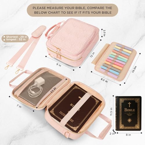 CTWWFS Bible Cover Case for Women Bible Study Kit with Highlighters Tabs, Large Bible Bag with Annotation Kit, Bible Carrying Case for Women with Shoulder Strap Church Bags with Journaling Kit (Pink, Large) - Image 4