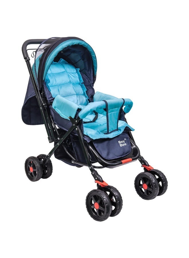 Bey Bee BeyBee Baby Stroller/Pram for 0 to 3 Years, New Born/Toddler/Kid, 5 Point Safety Harness, Adjustable backrest, 360° Swivel Wheel, Large Storage Basket, Reversible Handlebar (Blue) - Image 1