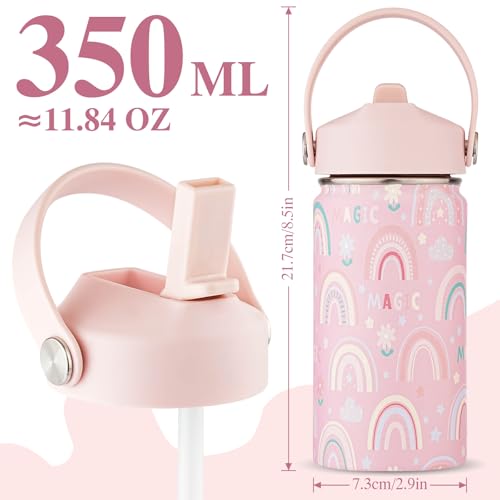 CUXFLS Kids Water Bottle with Straw Lid-12 oz Insulated Stainless Steel Thermal Cup, Leakproof Wide Mouth Sports Bottle Keeps Cold 12H & Hot 6H for Gym Office Outdoor - Image 5