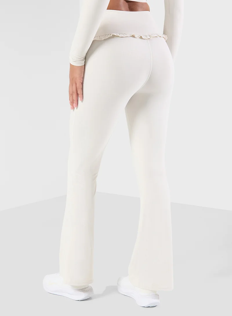 FRWD High Rise Foldover Frill Detail Flared Leggings