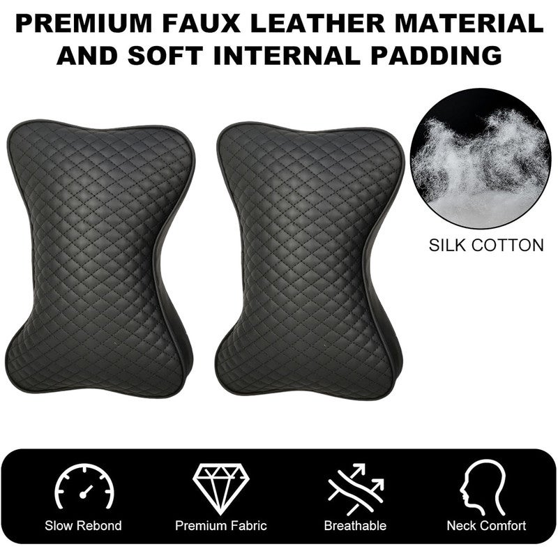 2 Pcs Car Neck Pillow Memory Foam Headrest Cushion – Ergonomic Cervical Support, PU Leather, Universal Fit for Car Seat, Travel & Office Use - Image 3