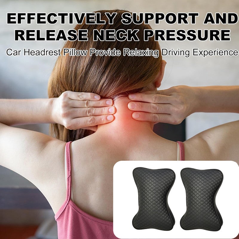 2 Pcs Car Neck Pillow Memory Foam Headrest Cushion – Ergonomic Cervical Support, PU Leather, Universal Fit for Car Seat, Travel & Office Use - Image 2