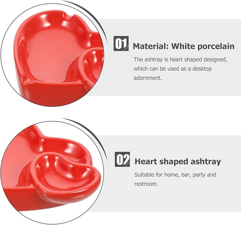 منفضة سجائر سيراميك على شكل قلب أحمر حامل رماد سطح المكتب زينة حفلة - Image 3