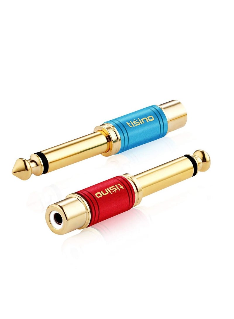 Captaintech 2 Pack RCA to 1/4 Adapter, Pure Copper RCA to Quarter Inch Adapter Male 6.35mm TS Jack Plug to RCA Audio Connector Gold Plated - Image 1