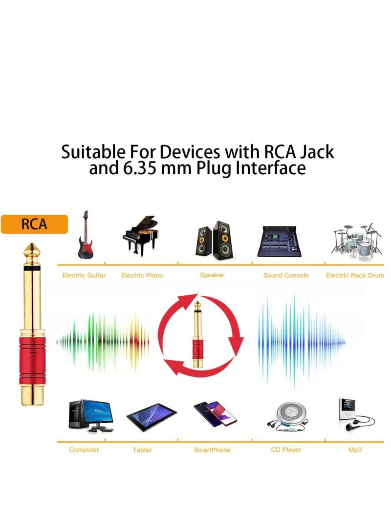 Captaintech 2 Pack RCA to 1/4 Adapter, Pure Copper RCA to Quarter Inch Adapter Male 6.35mm TS Jack Plug to RCA Audio Connector Gold Plated - Image 2