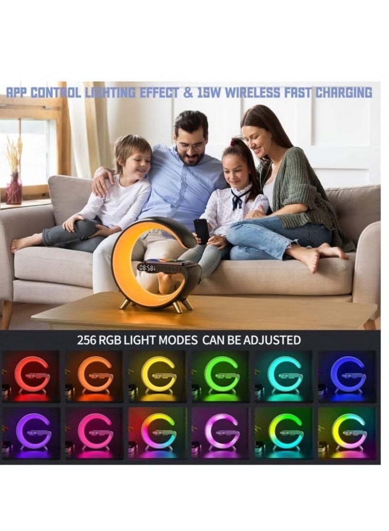 Raxoom Wireless Charger Atmosphere Lamp, Portable LED Bluetooth Speaker Wireless Charger with Desk Lamp Bedside RGB Night Light, App Control Mini Music Lamp Digital Alarm Clock Speaker - Image 5