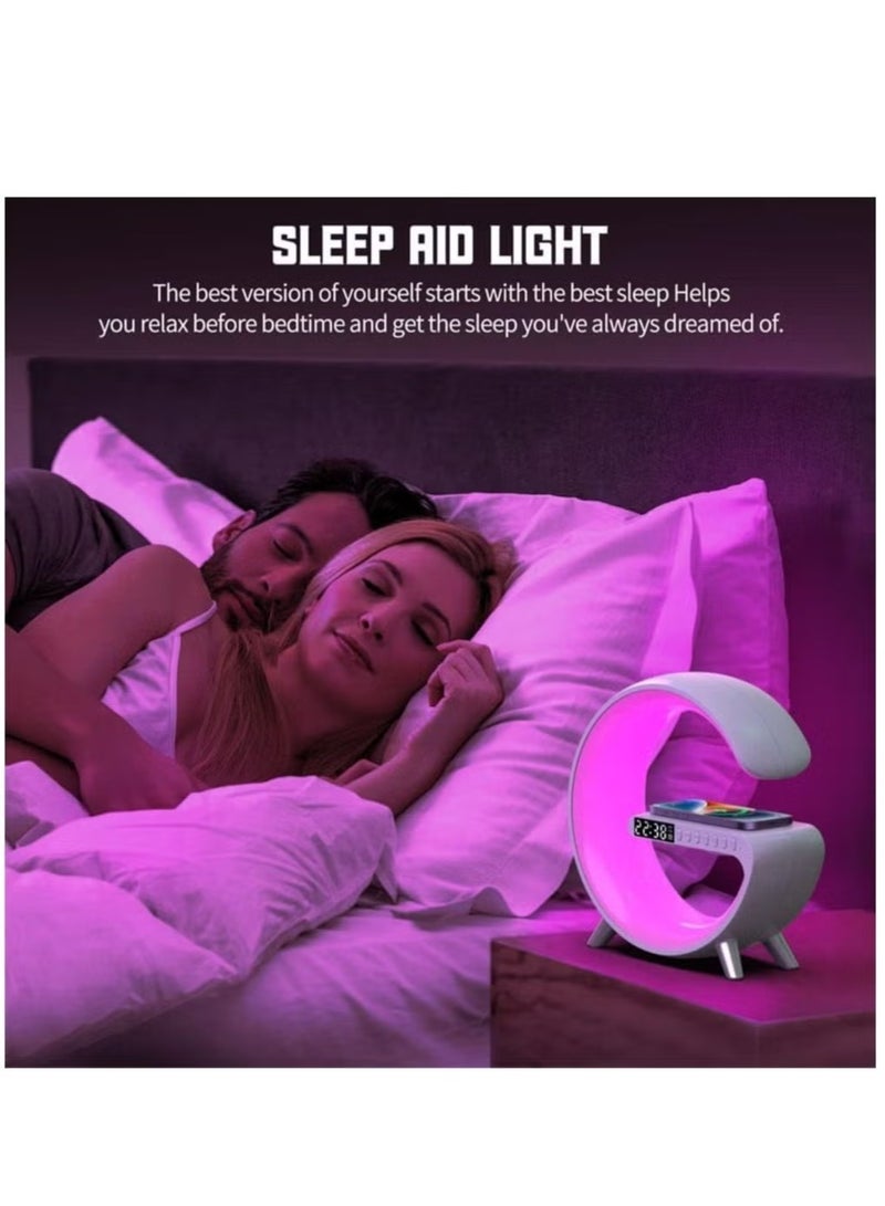 Raxoom Wireless Charger Atmosphere Lamp, Portable LED Bluetooth Speaker Wireless Charger with Desk Lamp Bedside RGB Night Light, App Control Mini Music Lamp Digital Alarm Clock Speaker - Image 3