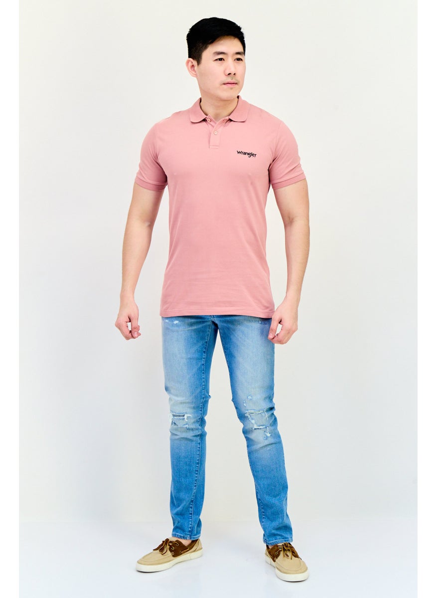 Wrangler Men Regular Fit Brand Logo Short Sleeves Polo Shirt, Dusty Rose  - Image 2