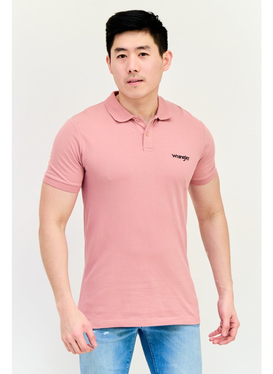 Wrangler Men Regular Fit Brand Logo Short Sleeves Polo Shirt, Dusty Rose  - Image 1