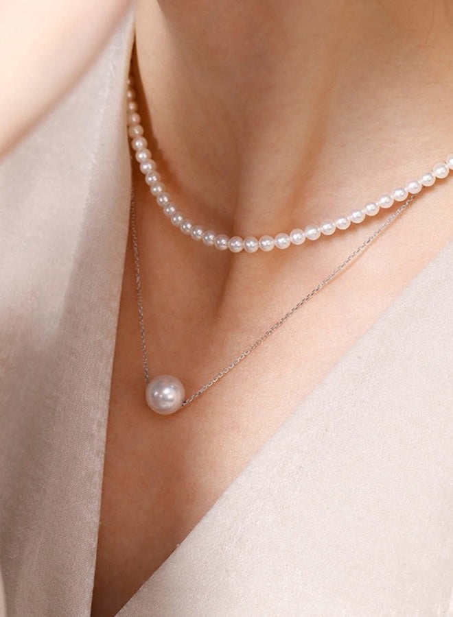 SILBERTALE 925 Sterling Silver Single Pearl Necklace for Women Floating 7-8mm Shell Pearl Wedding Bridesmaids 1.3mm Thin Link Chain 14-16 Inch - Image 5