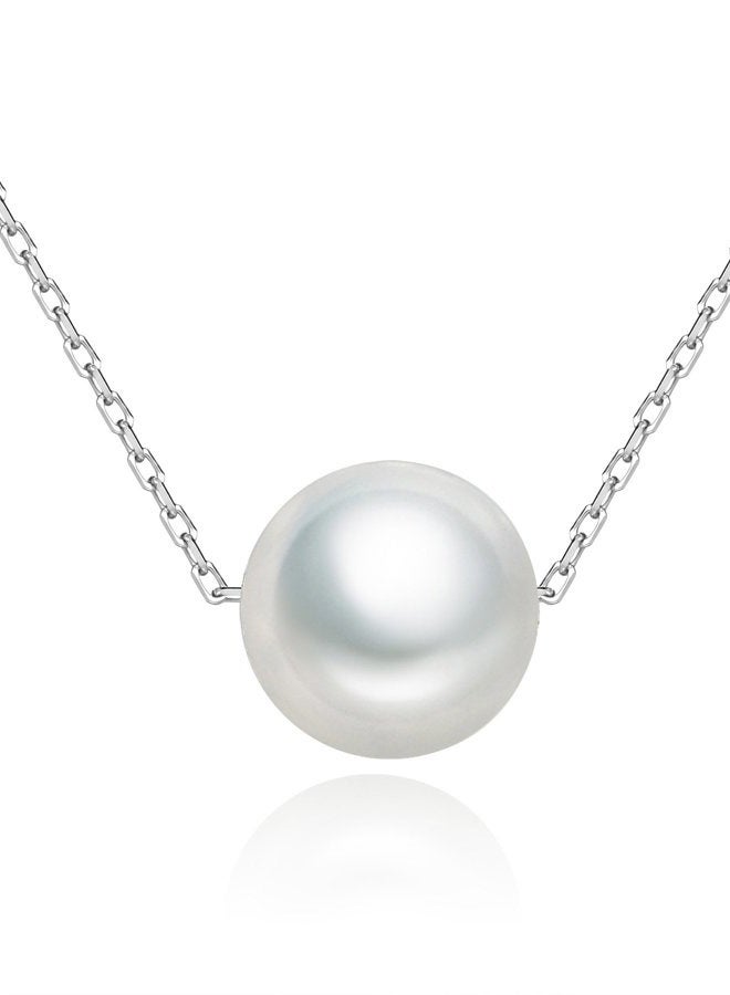 SILBERTALE 925 Sterling Silver Single Pearl Necklace for Women Floating 7-8mm Shell Pearl Wedding Bridesmaids 1.3mm Thin Link Chain 14-16 Inch - Image 1