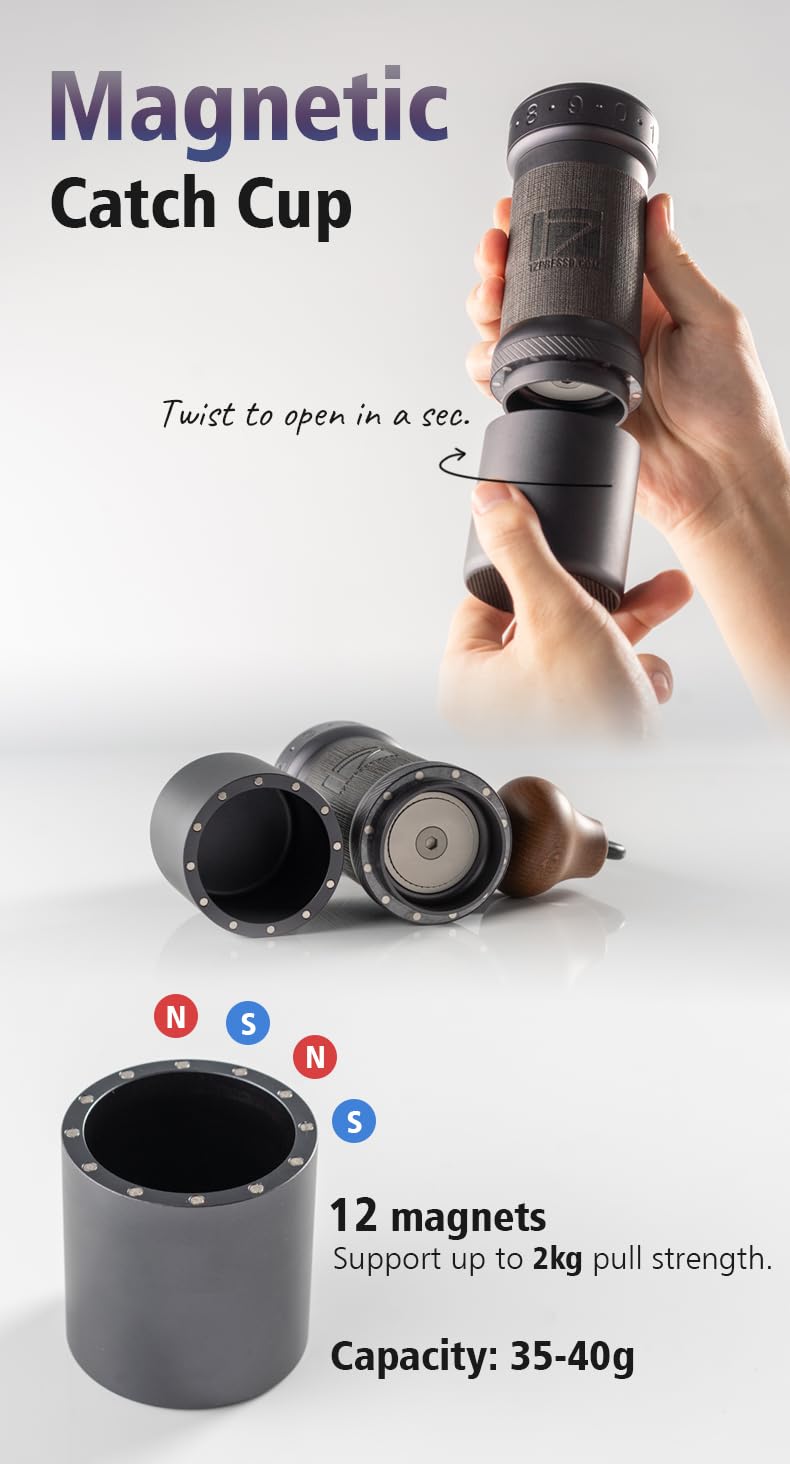 1 زد بريسو مطحنة القهوة اليدوية 1Zpresso K-Ultra باللون الفضي مع مجموعة حقيبة الحمل، طحن متناسق من الفولاذ المقاوم للصدأ، مقبض مخروطي قابل للطي، إعداد رقمي خارجي قابل للتعديل، مطحنة شاملة - Image 4