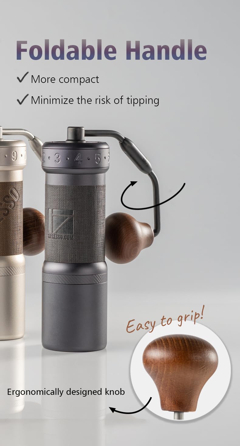 1 زد بريسو مطحنة القهوة اليدوية 1Zpresso K-Ultra باللون الفضي مع مجموعة حقيبة الحمل، طحن متناسق من الفولاذ المقاوم للصدأ، مقبض مخروطي قابل للطي، إعداد رقمي خارجي قابل للتعديل، مطحنة شاملة - Image 5