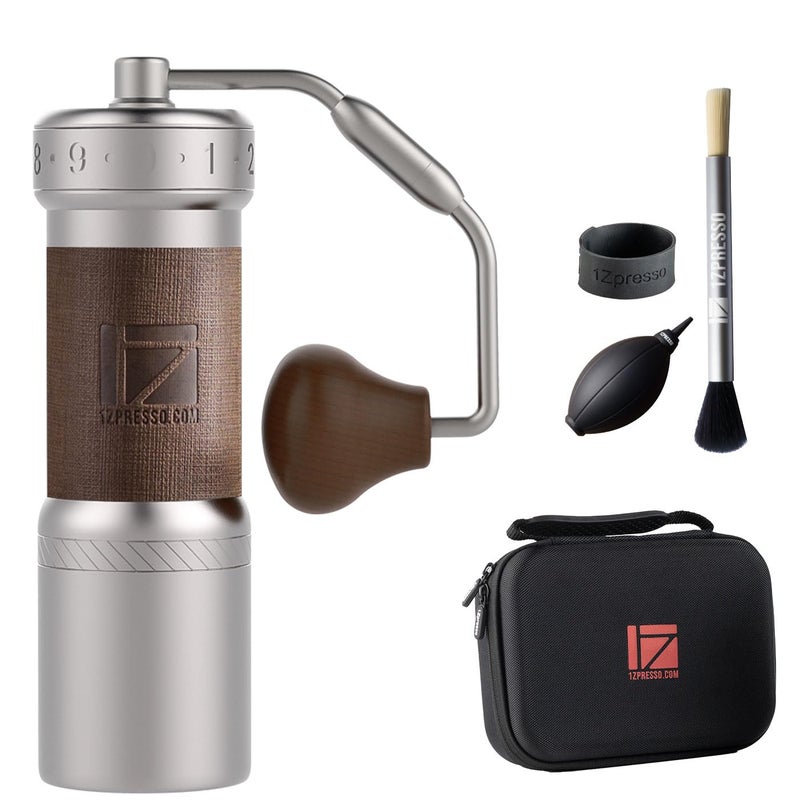 1 زد بريسو مطحنة القهوة اليدوية 1Zpresso K-Ultra باللون الفضي مع مجموعة حقيبة الحمل، طحن متناسق من الفولاذ المقاوم للصدأ، مقبض مخروطي قابل للطي، إعداد رقمي خارجي قابل للتعديل، مطحنة شاملة - Image 1