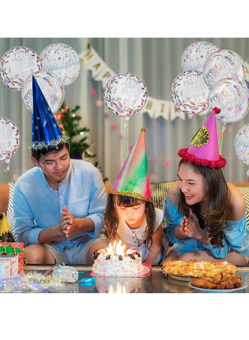 Balloons Colorful 4D, Happy Birthday Transparent Bobo Clear Round for Party Wedding Decoration Baby Kids Shower, 20 Inches 12 Pieces