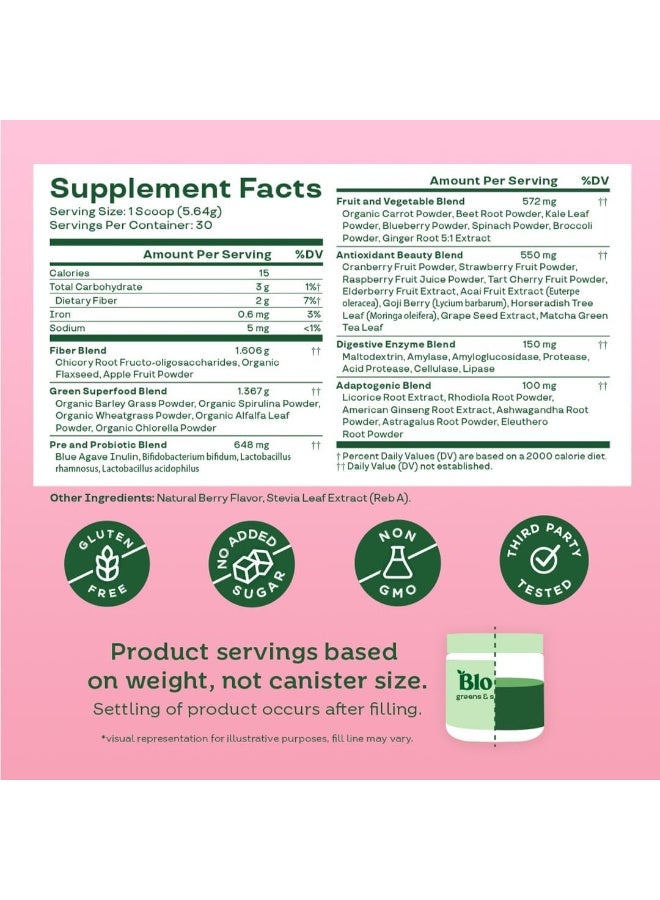 Bloom Nutrition Superfood Greens Powder, Digestive Enzymes with Probiotics and Prebiotics, Gut Health, Bloating Relief for Women, Chlorella, Green Juice Mix with Beet Root Powder, 30 SVG, Berry - Image 5
