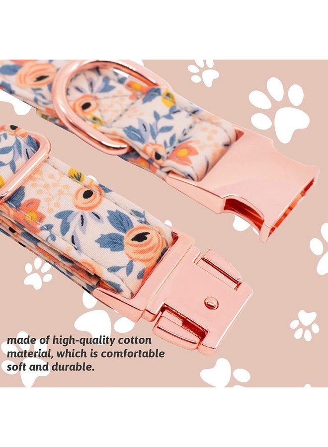 طوق كلب COOLFIY، أطواق حيوانات أليفة بأنماط زهور لطيفة للبنات والأولاد والكلاب الصغيرة والمتوسطة والكبيرة، مشبك معدني قوي باللون الذهبي الوردي، طوق كلب قابل للتعديل من القطن الناعم - Image 4