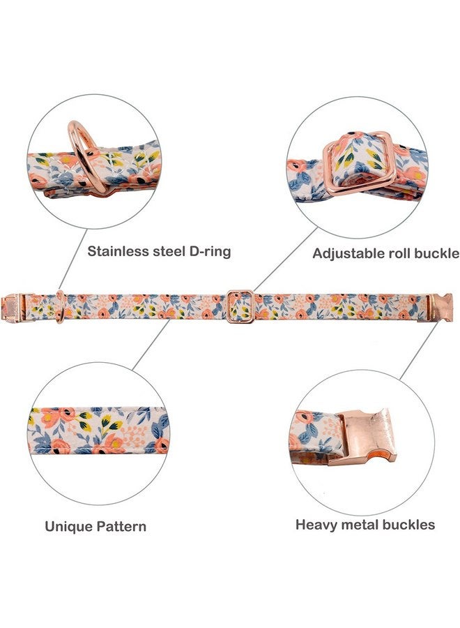 طوق كلب COOLFIY، أطواق حيوانات أليفة بأنماط زهور لطيفة للبنات والأولاد والكلاب الصغيرة والمتوسطة والكبيرة، مشبك معدني قوي باللون الذهبي الوردي، طوق كلب قابل للتعديل من القطن الناعم - Image 2