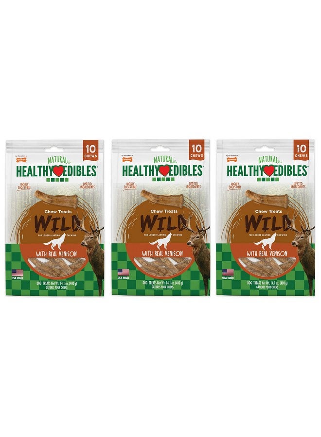 Nylabone 3 Pack of Healthy Edibles Antler Chew Treats, 10 Count Each, with Real Venison