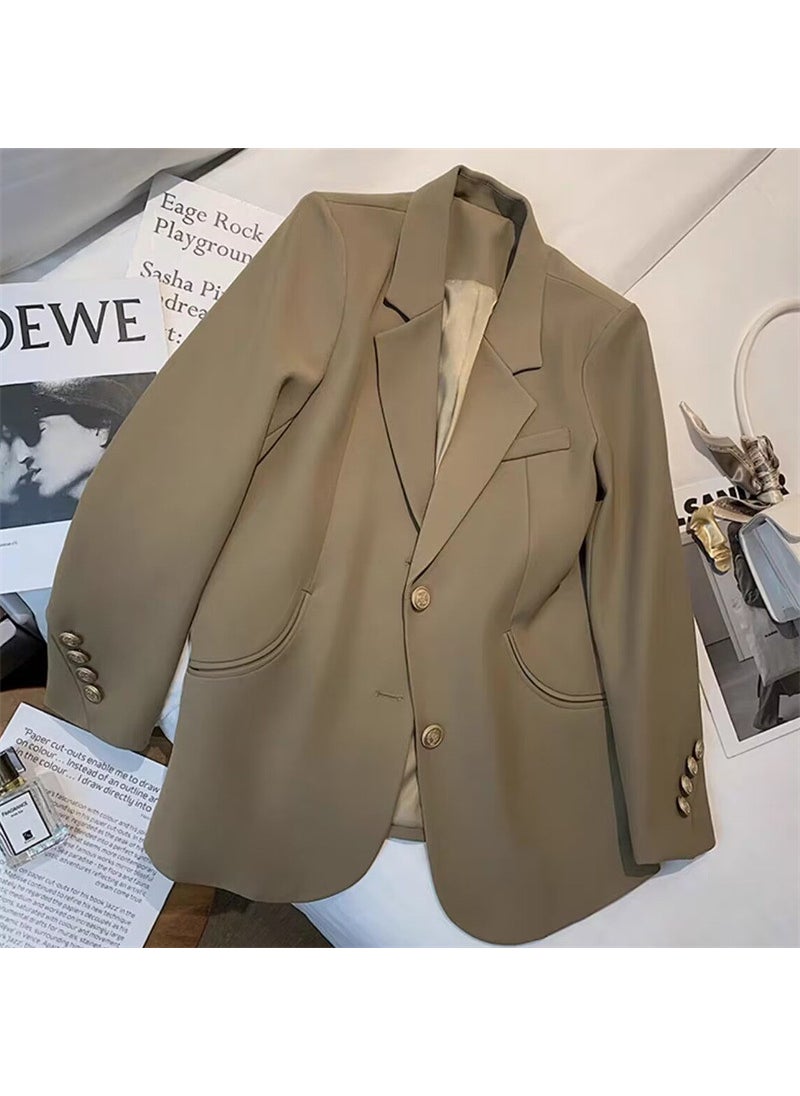 Generic 2024 Spring Autumn Fashionable Petite Blazer Women Olive Brown  - Image 4