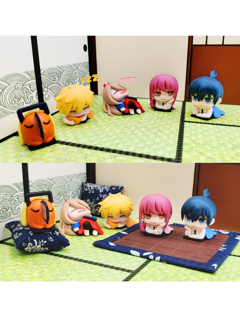 Chainsaw Man Figure Sleeping Set Denji Power AKI Makima Action Figures Anime Figurine Collection Desktop Decor PVC Model Statue Toy Gift for Anime Fans