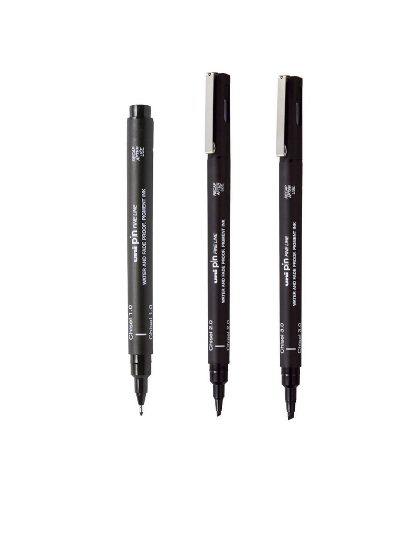 Uniball - 3-Piece Unipin Chisel Tip Drawing Assorted Sizes Black Ink - Image 1