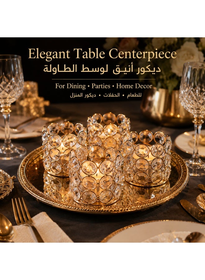 طقم 8 حوامل شموع تي لايت كريستال ذهبية، حوامل شموع معدنية وزجاجية لديكور الطاولة ومراكز التزيين للزفاف ورمضان والعيد والديكور المنزلي - Image 5