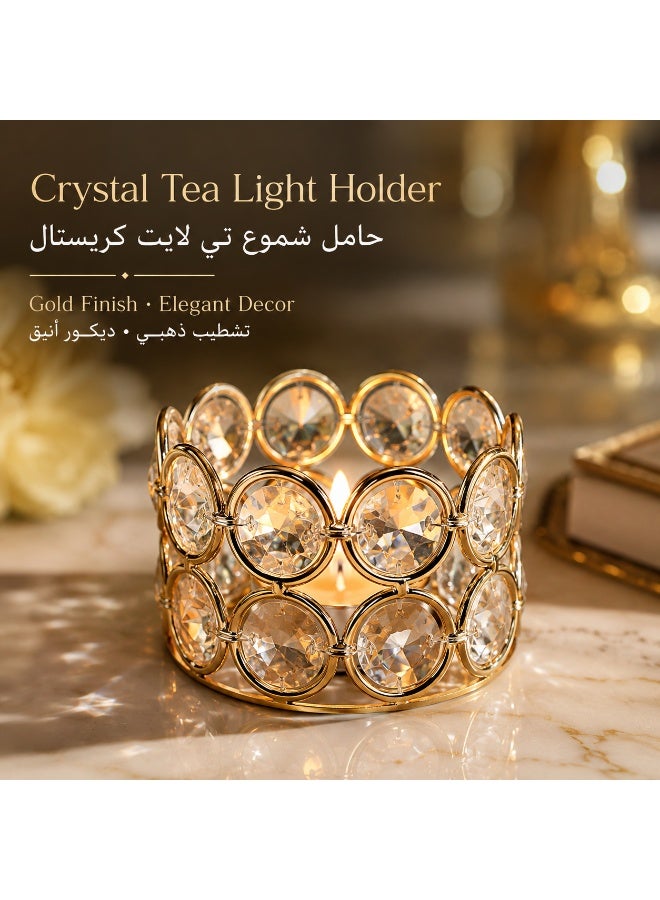 طقم 8 حوامل شموع تي لايت كريستال ذهبية، حوامل شموع معدنية وزجاجية لديكور الطاولة ومراكز التزيين للزفاف ورمضان والعيد والديكور المنزلي - Image 2