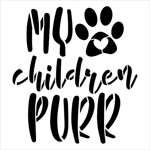 Studio R 12 My Children Purr Stencil by StudioR12 | DIY Cat Pawprint Heart Home Decor | Craft & Paint Wood Sign | Reusable Mylar Template | Select Size (9 inches x 9 inches) - Image 3