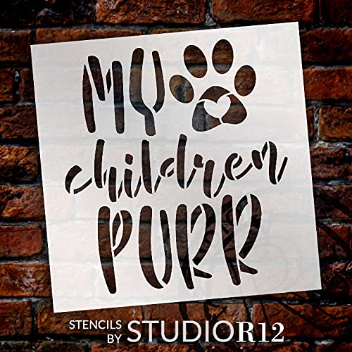 Studio R 12 My Children Purr Stencil by StudioR12 | DIY Cat Pawprint Heart Home Decor | Craft & Paint Wood Sign | Reusable Mylar Template | Select Size (9 inches x 9 inches) - Image 4