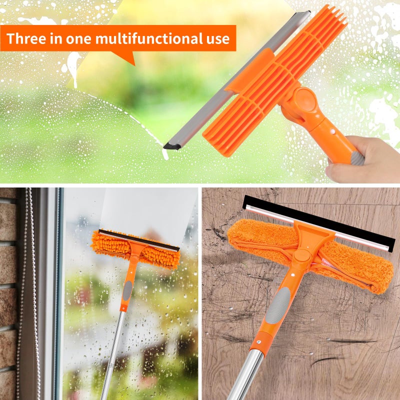 TIMIVO Professional 72'' Window Squeegee Cleaning Washing Tool/Kit with Extension Pole, 3 in 1 Squeegee for Window Cleaning Kit for High Window with 1 Rotatable Head 4 Interchangeable Scrubber - Image 3