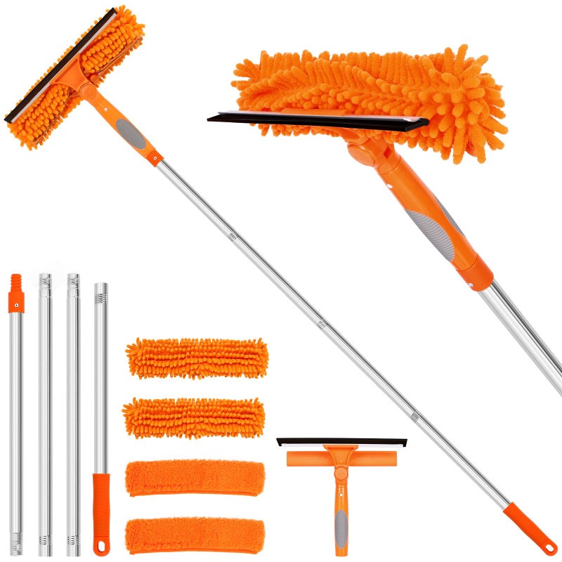 TIMIVO Professional 72'' Window Squeegee Cleaning Washing Tool/Kit with Extension Pole, 3 in 1 Squeegee for Window Cleaning Kit for High Window with 1 Rotatable Head 4 Interchangeable Scrubber - Image 1