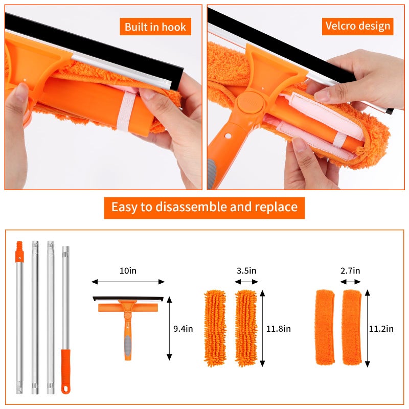 TIMIVO Professional 72'' Window Squeegee Cleaning Washing Tool/Kit with Extension Pole, 3 in 1 Squeegee for Window Cleaning Kit for High Window with 1 Rotatable Head 4 Interchangeable Scrubber - Image 5